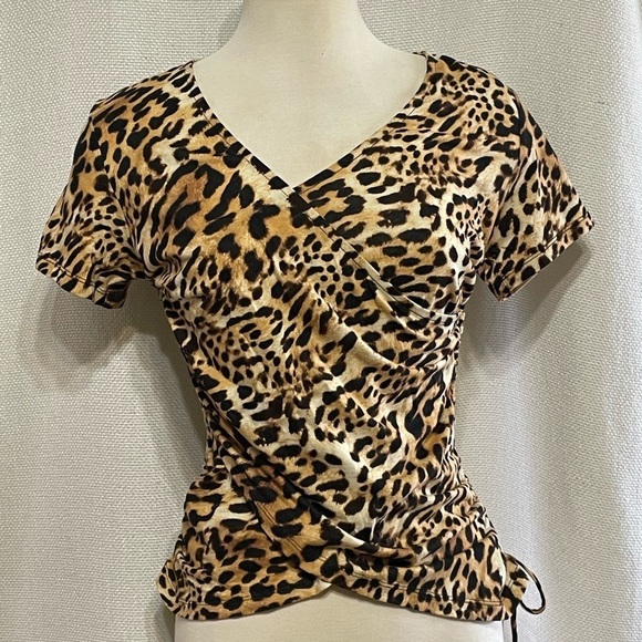 INC faux wrap leopard top - Picture 2 of 8